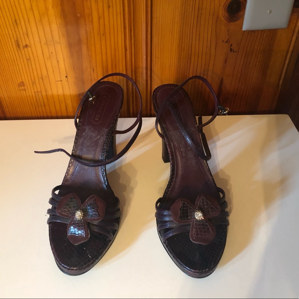 Coach platform heels, super cute flower details.  Rich purple color.